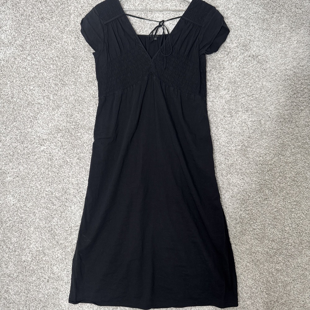 Theory Black Linen Blend Cap‎ Sleeve Shift Dress - Small